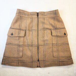 Madewell Women's Mini Skirt Size 2 Wool Blend Zip Front Pockets Plaid Preppy Tan